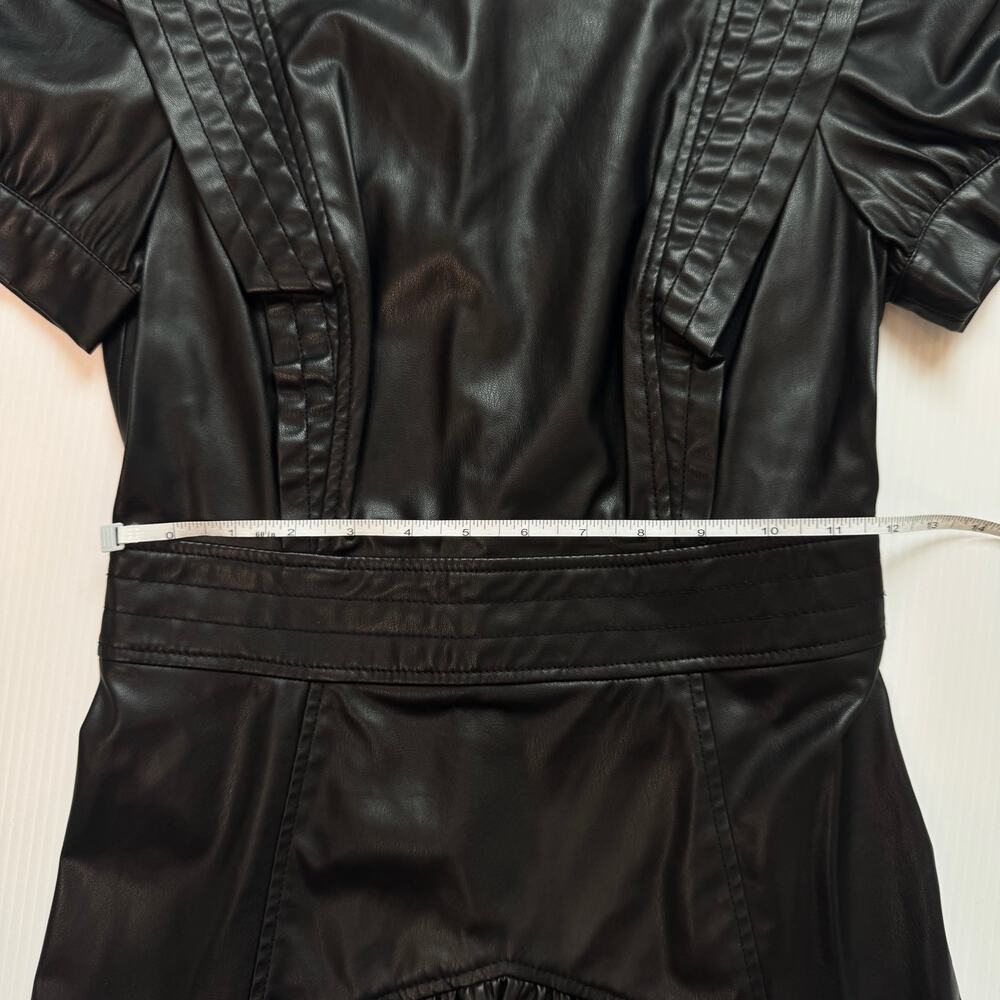 Zara Faux Leather Mini Dress Black Women's XS Ruffle Puff Flounce Hem Coquette - Picture 15 of 16